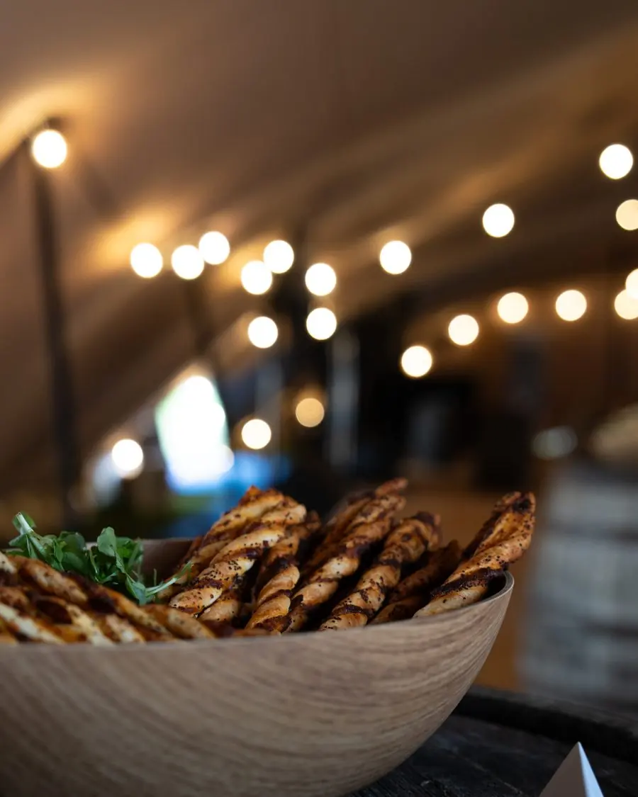 Artisan bread twists in fairy-lit venue